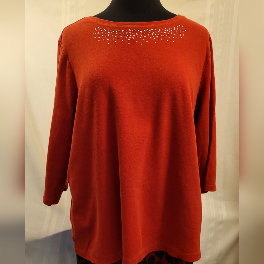 Studio Works Woman Rusty/Red 3/4 Sleeve Crewneck Tunic  - Sz 2x